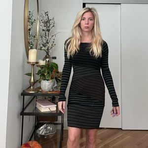 Bailey midi dress. Size small. Brown grey and black. Striped and paneled.
